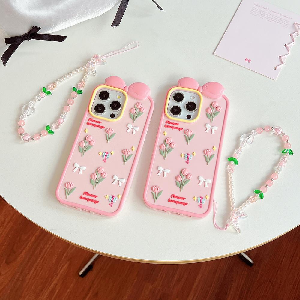 Cute 3D Tulips Lovely Flowers Phone Case for IPhone 16 14 15 Pro Max 13 16 Pro 15 Pro 14pro 13pro Silicone Soft Shockproof Cover