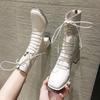 Spring Women White Boots Autumn Fashion Black Leather Platform Gothic Boots Punk Mid-Calf Boots for Women56gh