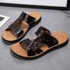 Модные повседневные кожаные мужские сандалии для отдыха на лето, пляжные туфли на плоской подошве, праздничные мужские тапочки в стиле ретро, шлепанцы двойного назначения, быстросохнущие, плоские
