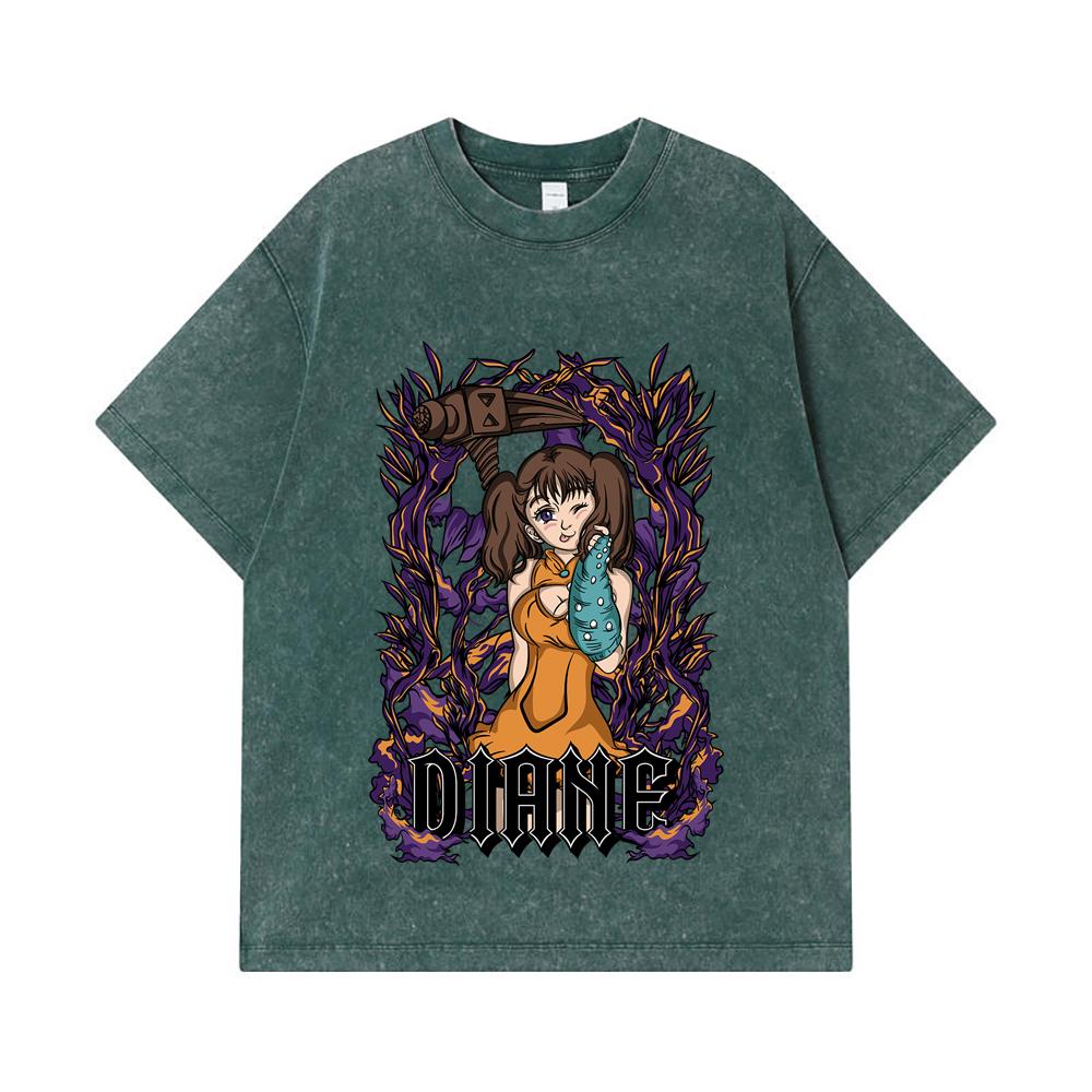 275 GSM Washed T-shirts 100% Cotton Seven Deadly Sins V2 Diane Print Unisex Heavy Cotton T Shirt