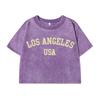 Women'S Cotton Washed T-Shirts Trend Regular Fit O-Neck Crop Tees Los Angeles, Usa Printing Clothes