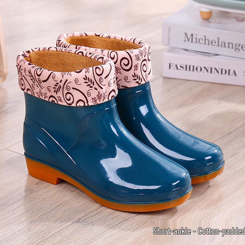 Женские водонепроницаемые короткие резиновые ботинки на оксфордской подошве - Нескользящая модная верхняя одежда