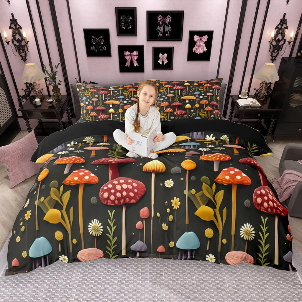 Комплект пододеяльника Homewish Hippie Mushroom 2 шт./3 шт., Постельное белье с ботанической тематикой, Комплект чехла для одеяла с дикими растениями