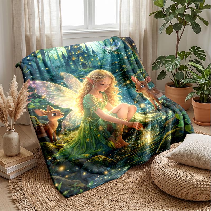 Crowned Fairy with Pink Wings blanket Personalized Name Flannel Blanket Soft Cozy Plush Throw for Sofa Bed Lightweight Home Decor