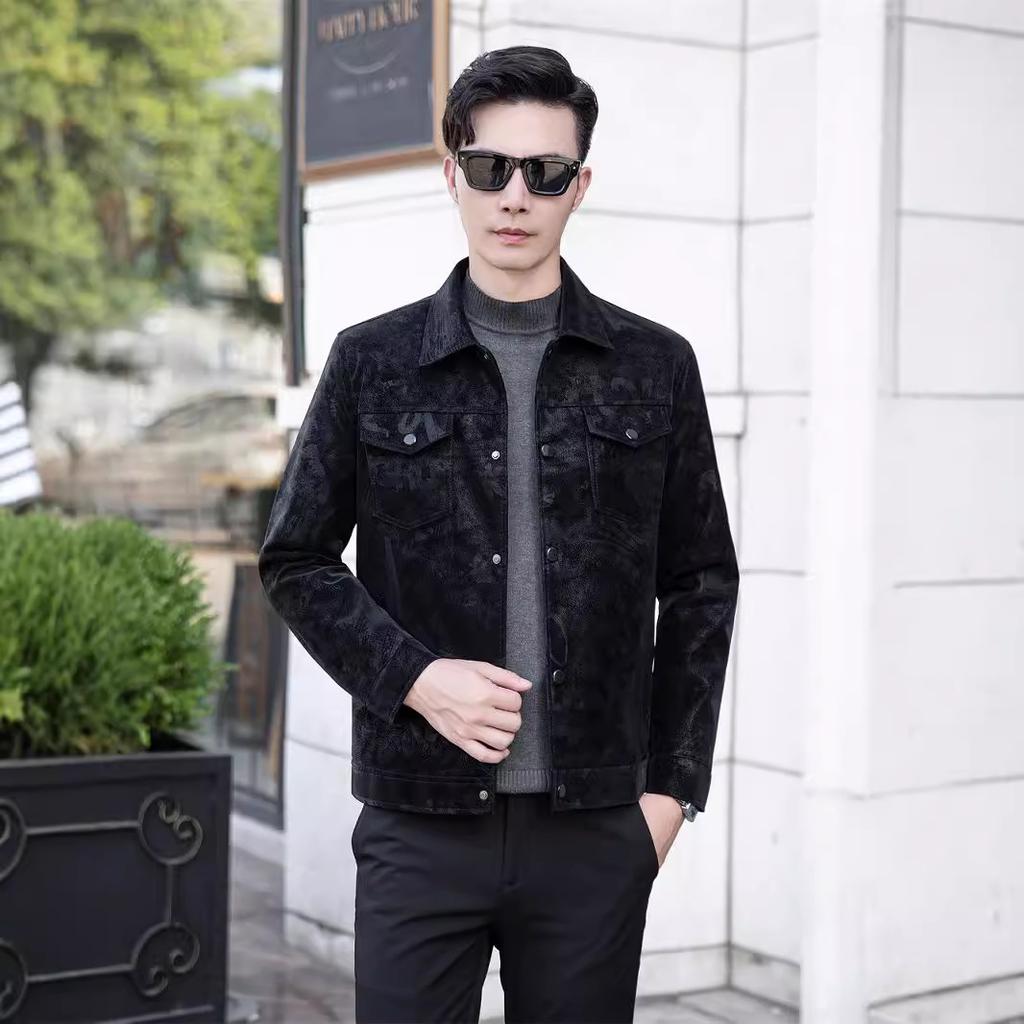 Высококачественная кожаная куртка с принтом, мужская куртка, весна и осень, новая модная корейская версия, модная мужская кожаная куртка большого размера