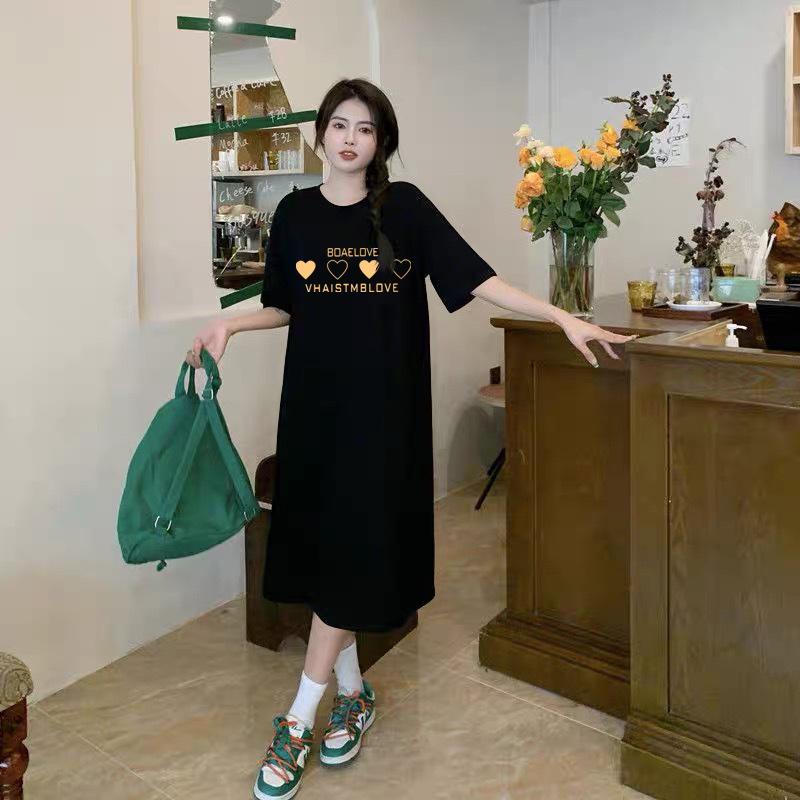 Fat mm summer new Korean version loose large size split knee T-shirt long skirt flying sleeve dress women's spring