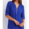 Shirt V-neck Zipper Plus Size Women's Long Sleeved Loose Chiffon Shirt with Adjustable Sleeves