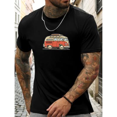 Vintage VW Bus Graphic Men's Cotton T-Shirt Summer Casual Short Sleeve Breathable Round Neck Tee