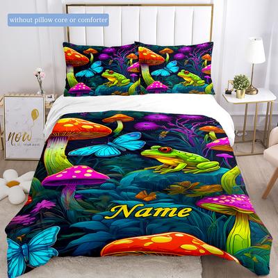 Frog And Butterfly Duvet Cover Soft Bedding Set For Bedroomdorm Personalized Name Threepiece Set 1 Duvet Cover And 2 Pillowcases Perfect Gift For All