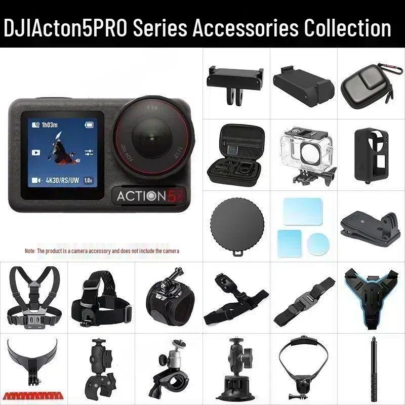 Аксессуары для камеры DJI Action5Pro/43: Нагрудный ремень, Повязка на голову, Клипса для рюкзака, Закаленное стекло, Ремешок для шлема