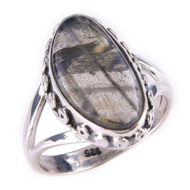 Кольцо из чистого серебра 925 пробы с натуральным лабрадоритом ручной работы, размер 6 K9i83