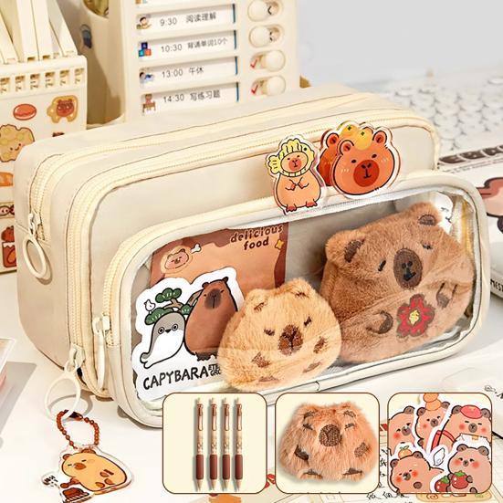Пенал Yousheng Capybara, вместительный многослойный холщовый чехол для ручек с отделениями, водонепроницаемый материал, набор для самостоятельного изготовления пенала