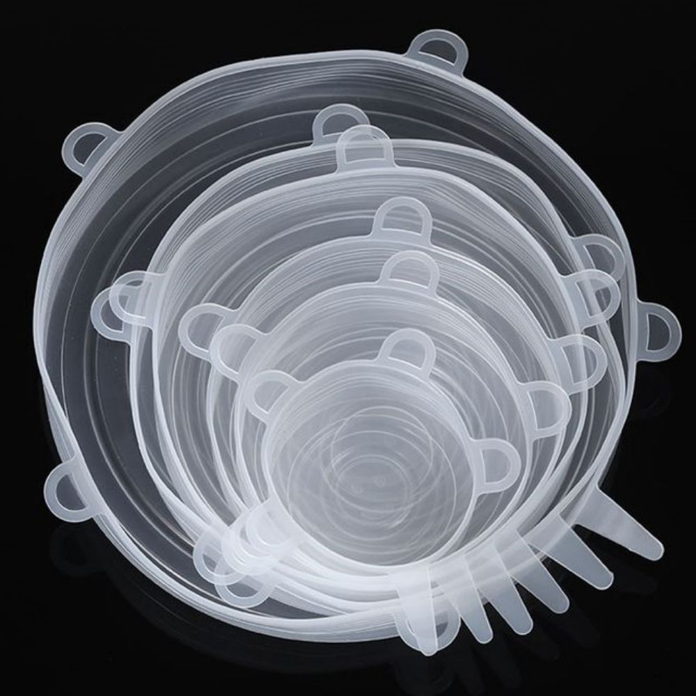 6 шт./компл., силиконовая крышка, универсальная растягивающаяся крышка для миски, многоразовая крышка для еды, упаковочная пленка, крышка для чаши, кухонные инструменты
