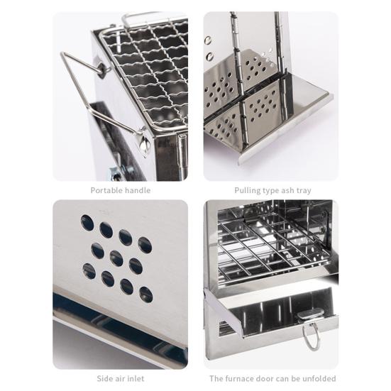 Печь из нержавеющей стали для дров, для улицы, кемпинга, пеших походов, пикника, барбекю, приготовления пищи, складная печь, портативная дровяная горелка, походная печь с зольником