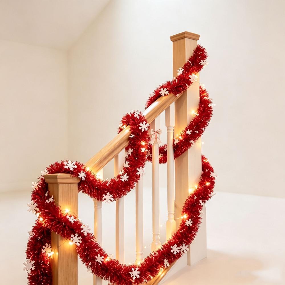 White/Red Christmas Snowflake Plush Ribbon 2M Xmas Tree Hanging Pendent Stair Railing