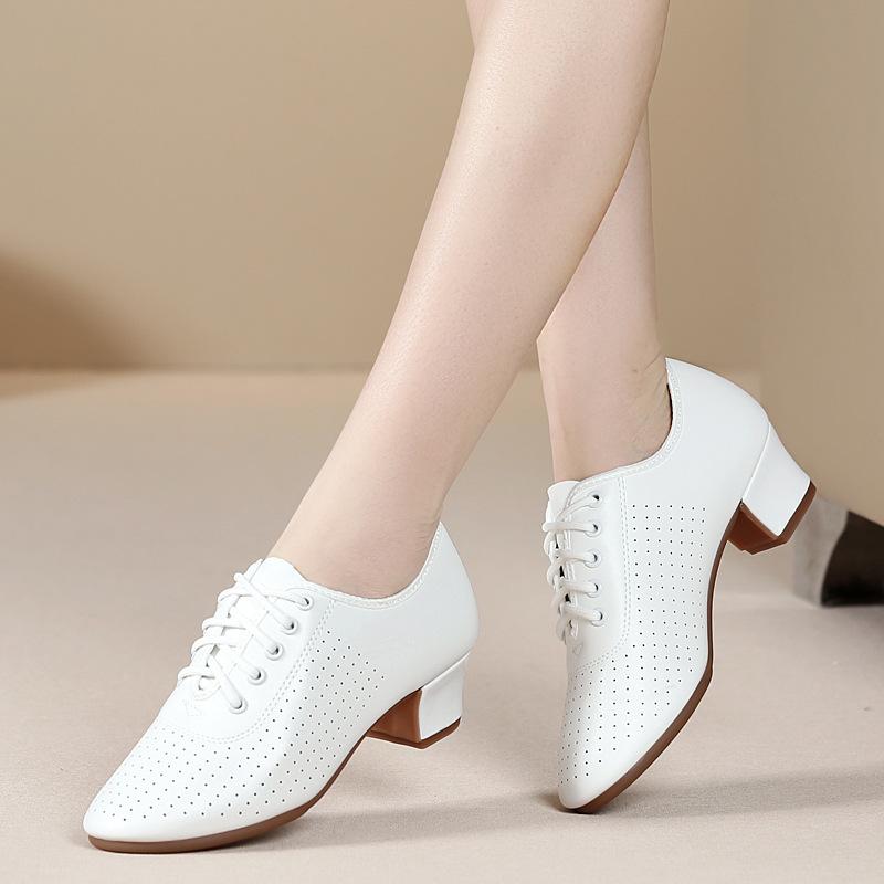 Tesley her new white latin dance shoes women's adult square dance shoes middle heel dance shoes breathable non-slip