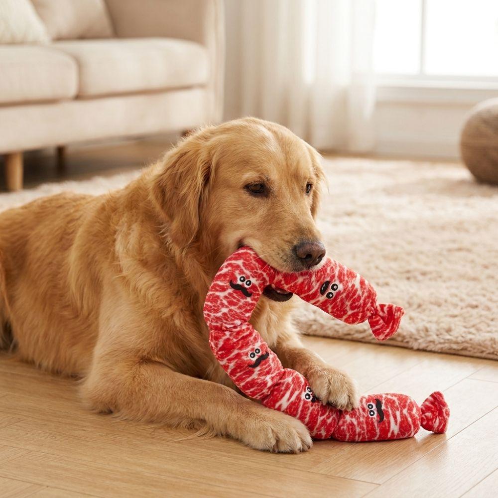 4 Section Sausage Shaped Squeaky Dog Toy Novelty Food Themed Pet Stuffed Chew Non Toxic Chew Resistant Teeth Grinding Toy For Dogs