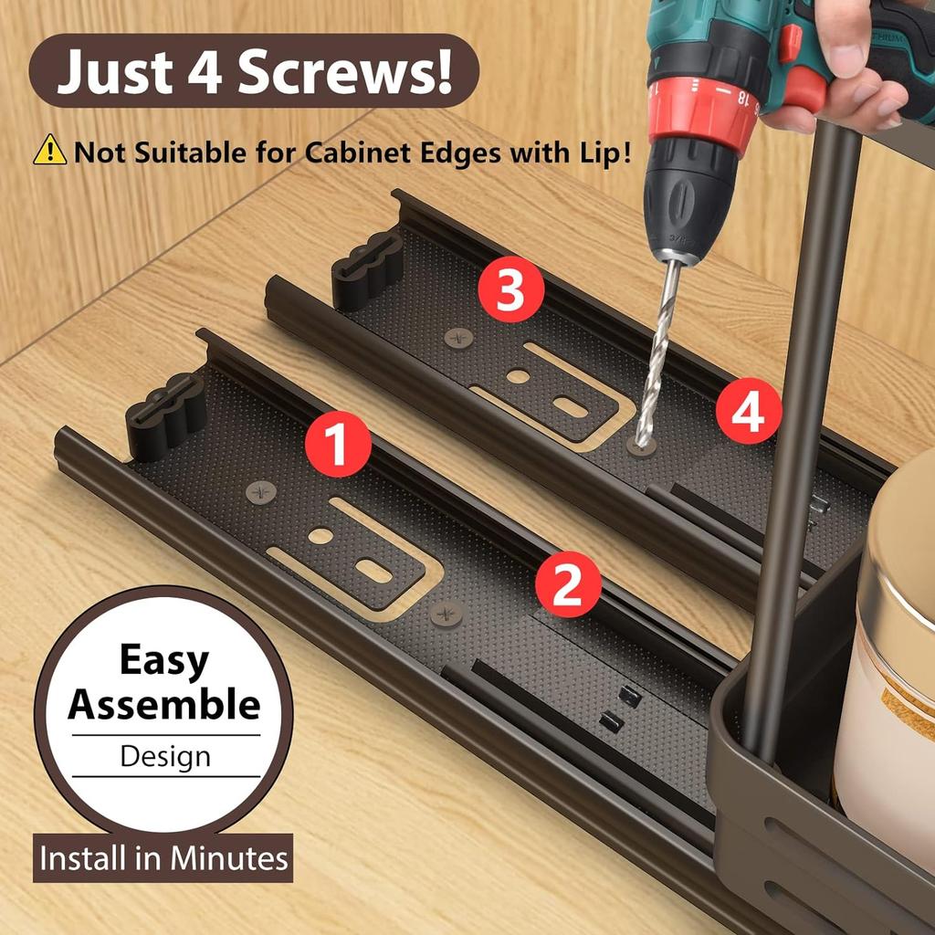 WORTHBUY 2 Tier Seasoning Bottle Sliding Storage Rack Cabinet Multipurpose Drawer Organizer Shelf Plastic Kitchenware Spice Rack