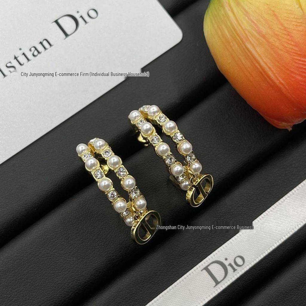 Двухслойные серьги-гвоздики CD С-образной формы, инкрустированные жемчугом и бриллиантами, Нишевые серебряные серьги для женщин