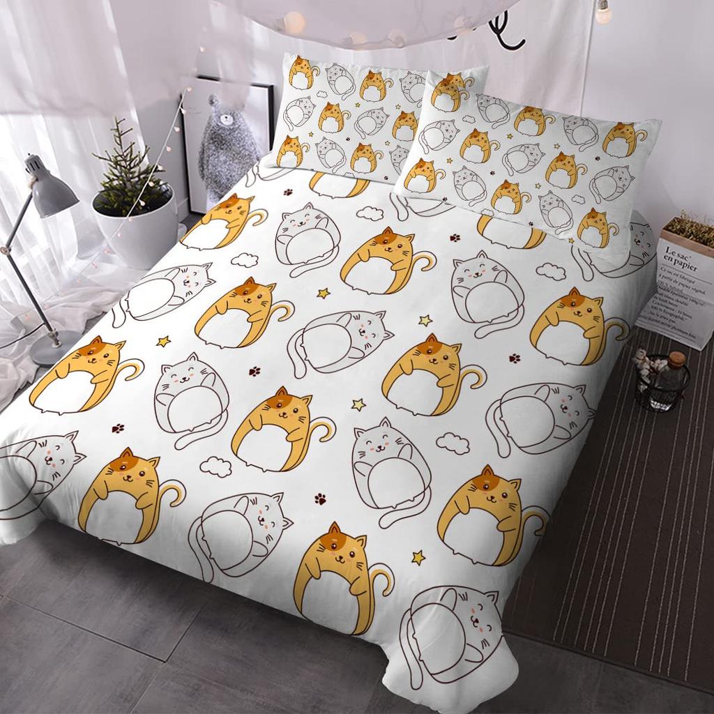 Cute Colored Cat Bedding Three-Piece Quilt Cover