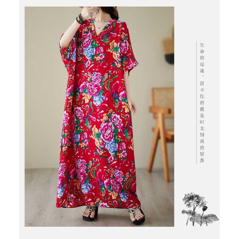 Летние платья из хлопка и шелка с V-образным вырезом, большого размера, свободные, в стиле литературного отпуска, для пляжа