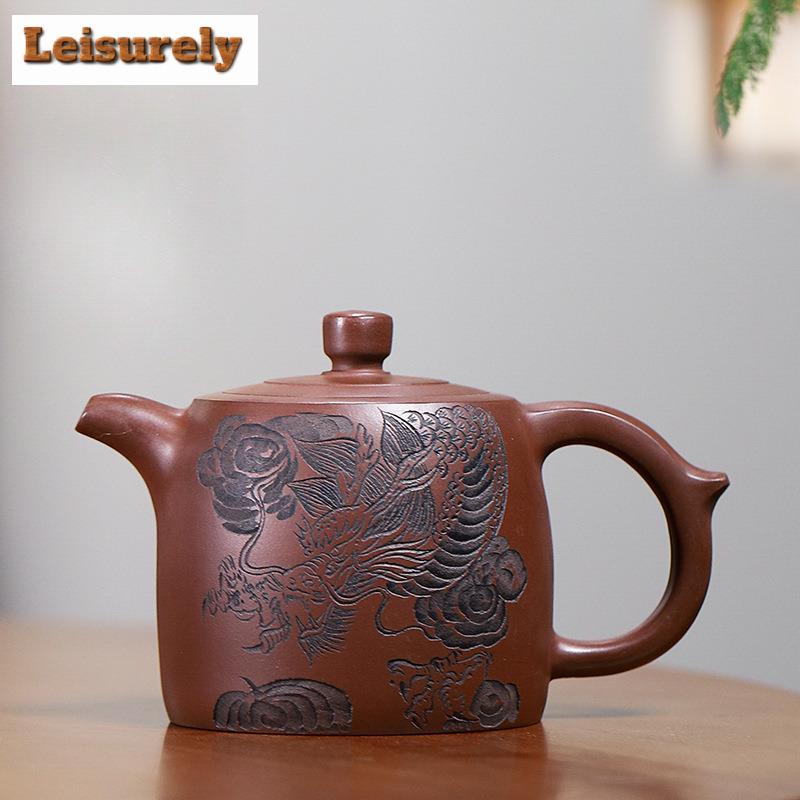 330 мл чайники из фиолетовой глины Исин, ручная работа, резной горшок с изображением колодца дракона, чайник из необработанной руды, фиолетовый глиняный чайник с фильтром, чайный набор «Цзыша», подарок