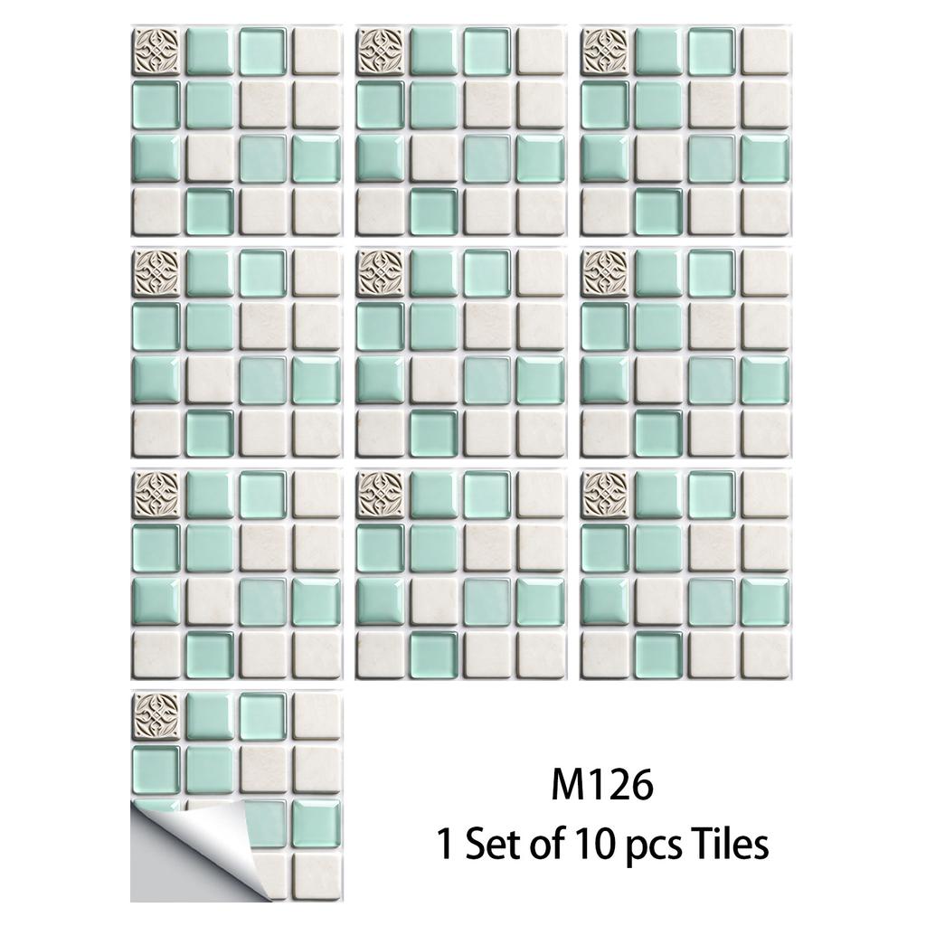10Pcs Glossy Marble Mosaic Tile Stickers Waterproof Self-Adhesive Geometric Wall Floor Decals Kitchen Backsplash Home DIY Decoration