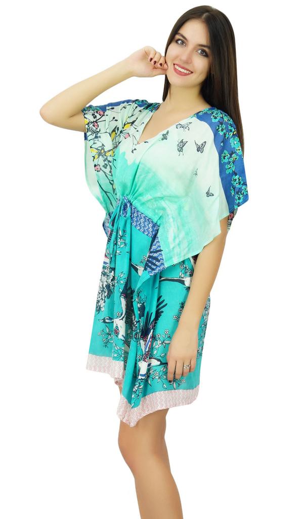 Bimba Женский вискозный короткий кафтан пляжная накидка с принтом на шнурке повседневный