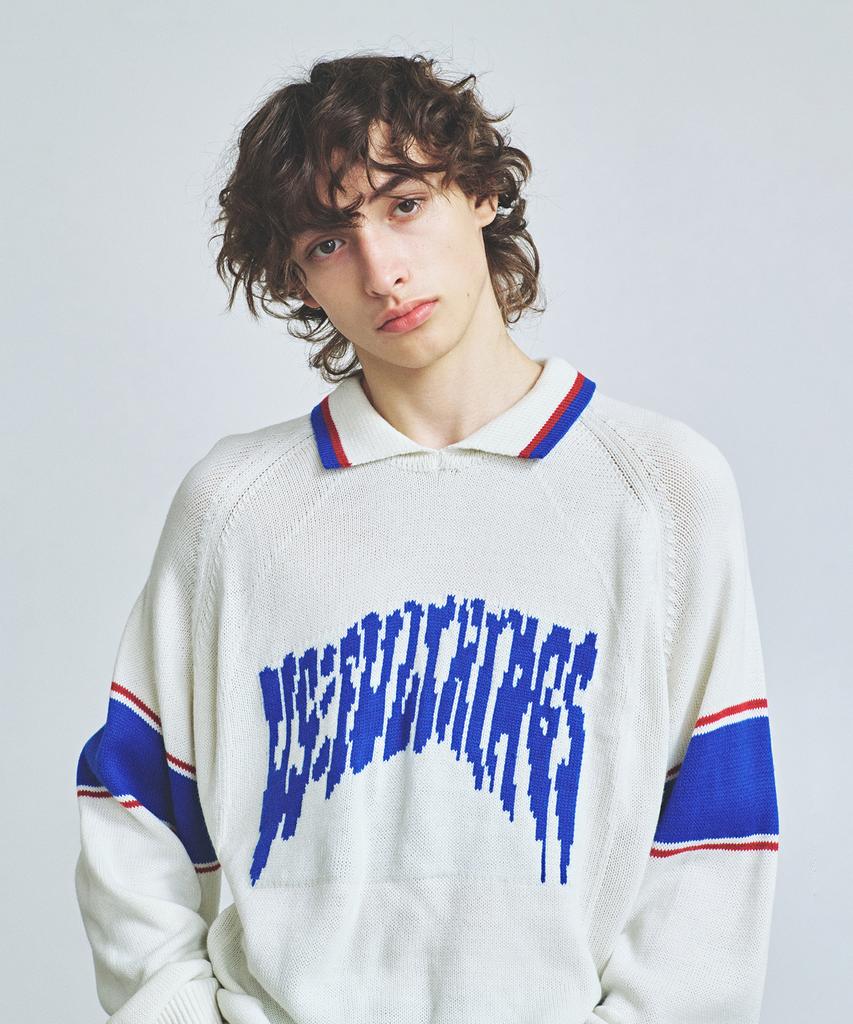 Вязаный воротник-стойка в стиле varsity с жаккардовым узором, цвет внебелый