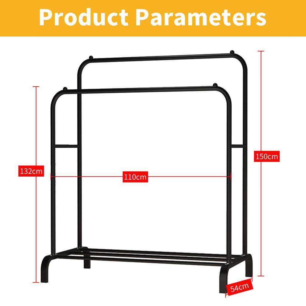 UDEAR Garment Rack Freestanding Hanger Double Rod Multifunctional Bedroom Clothes Rack Cm Black 11054150