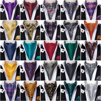 Мужской галстук с узором пейсли, шелковый галстук Ascot, свадебный шарф в стиле ретро, ​​формальный носовой платок, манжеты