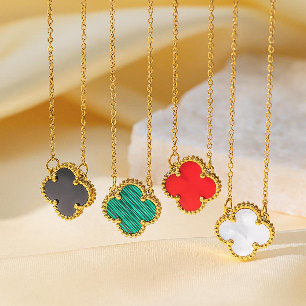 15mm 18k Lucky Clover Titanium Steel Non-fading Four-leaf Clover Necklace Women's Double-sided Classic High-end Clavicle Chain