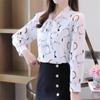 M-4XL женские весенне-летние стильные шифоновые блузки, рубашки, женские повседневные блузки с длинными рукавами и галстуком-бабочкой, воротник с принтом, топы