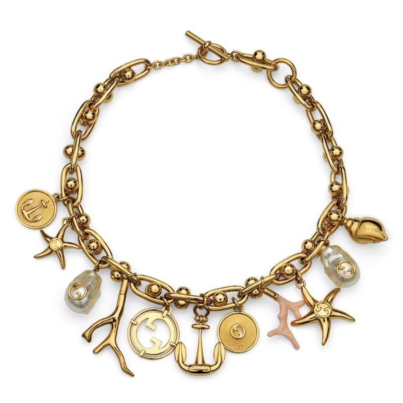 Gucci Logo Design Fashion Jewelry Brass Resin Pearl Necklace Unisex necklace Gold 839023I12R28071