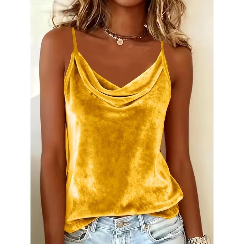 QICED Women's Fashion Casual Solid Color Print Sleeveless V-Neck Blouses & Shirts