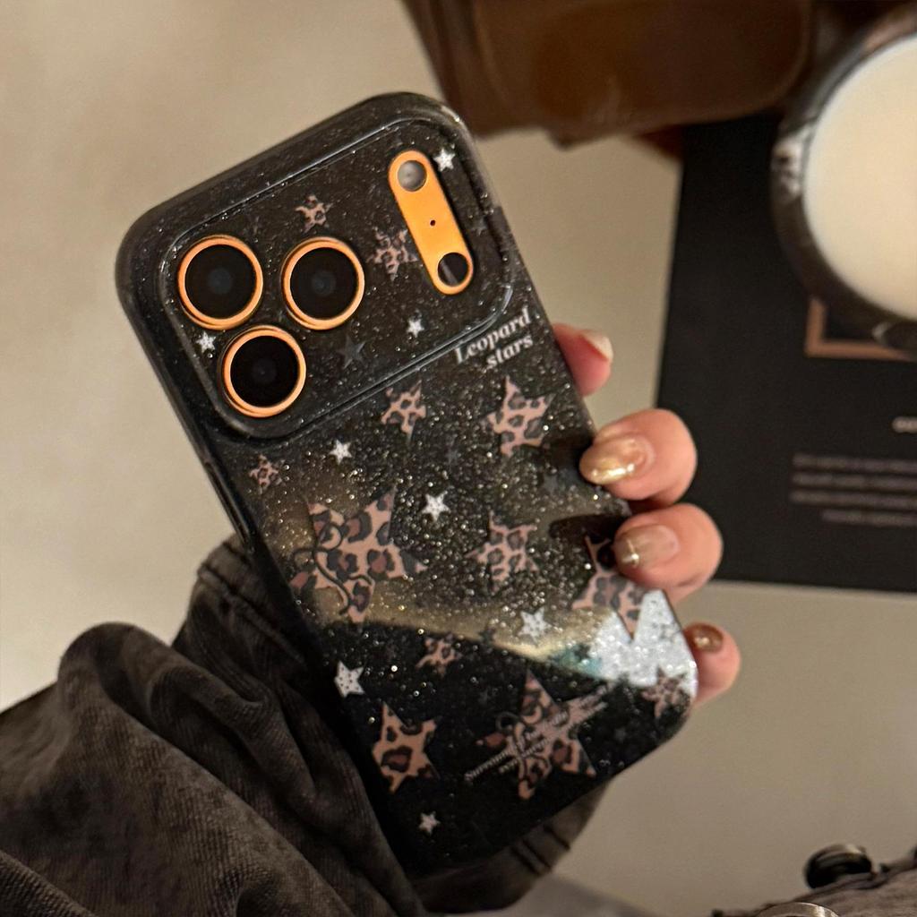 Блестящий чехол для телефона с леопардовым принтом и звездой для iPhone 15, iPhone 16, iPhone 17 Pro Max