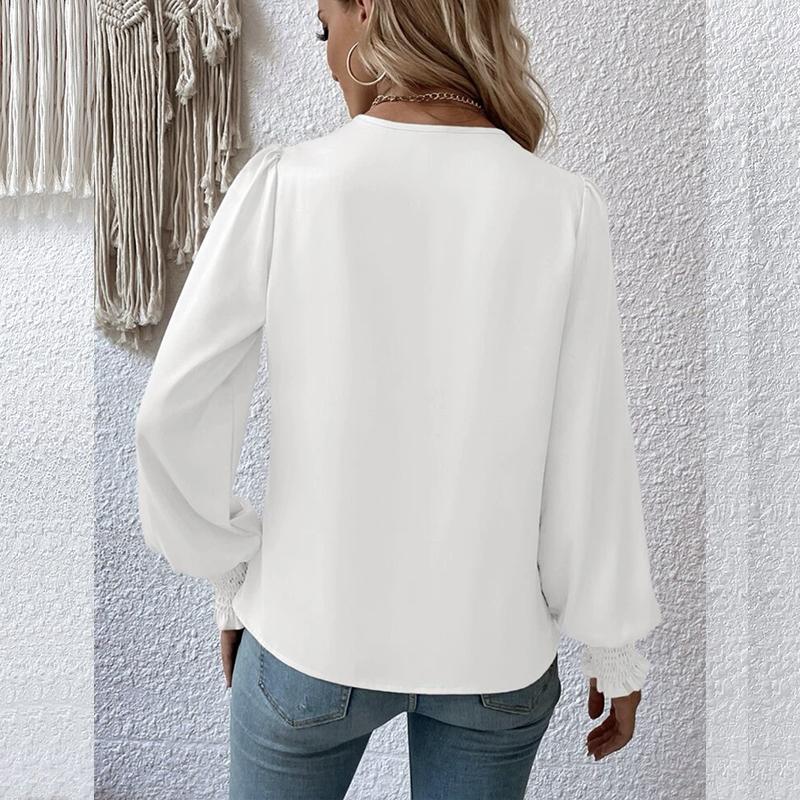 Элегантная женская однотонная рубашка с v-образным вырезом и воздушными рукавами