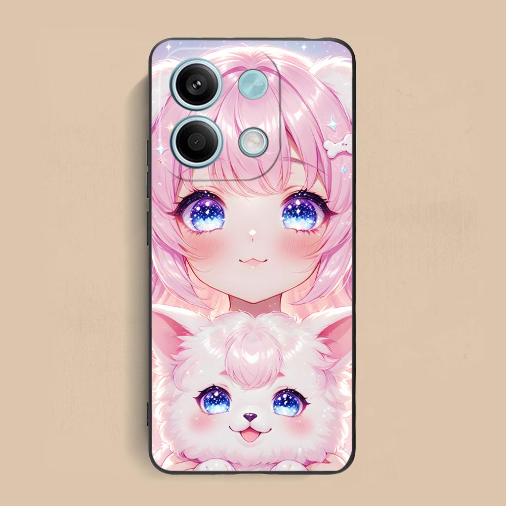 Чехол для мобильного телефона Xiaomi Redmi Note 14 13 12 11 S Pro Plus 4G 5G, матовый TPU, с рисунком девочки и щенка, цветной