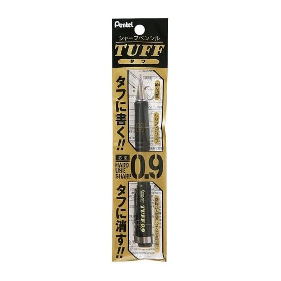Механический карандаш Pentel Tough, 0,9 мм, Черный (XQE9-A), 5-Pack. Оснащен темным грифелем 2B, силиконовой ручкой и большим вращающимся ластиком для жирных, гладких