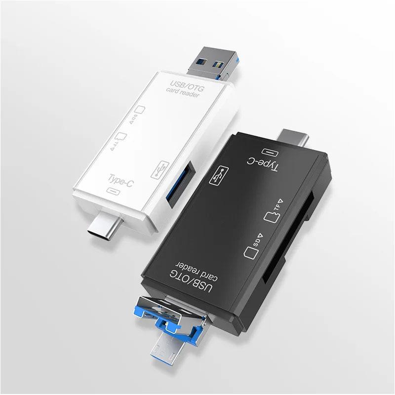 6 in 1 Type C/USB Card Reader 6 Port USB Disk Micro SD TF Memory Card Writer Mobile Phone Adapter Laptop Computer USB Extender