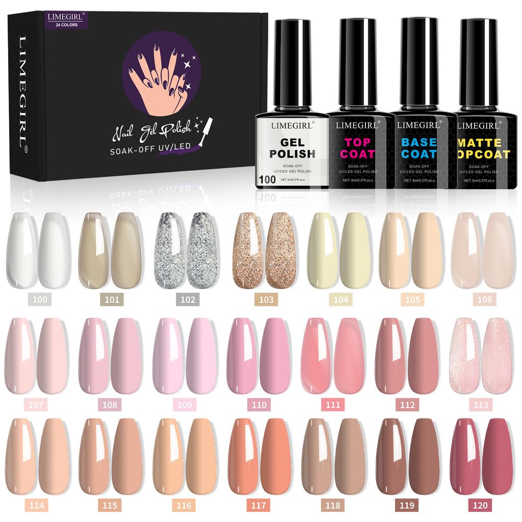 Nail Gel Polish Kit Base Coat Top Coat Color Gel Nail Art Tool Set Full Kit with Box