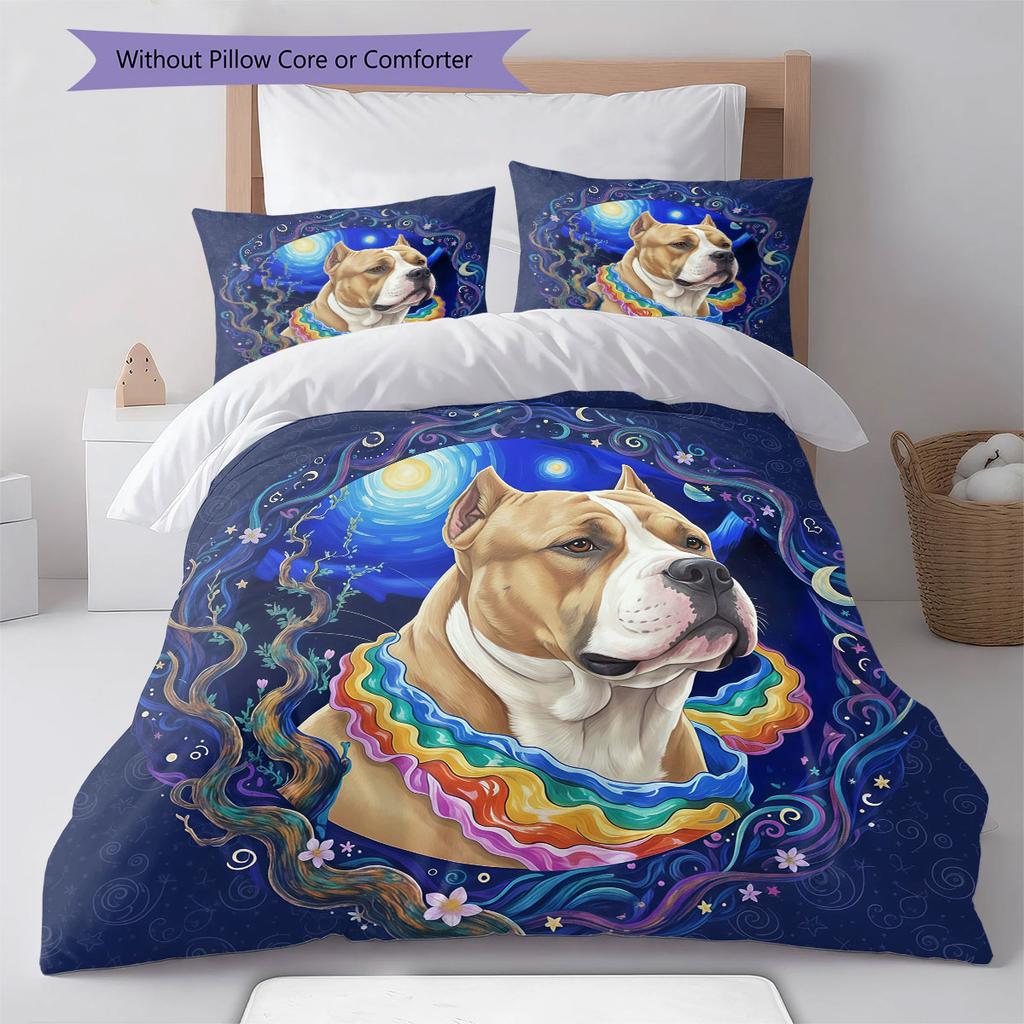 RainbowPuppy Pattern Bedding Quilt Set Quilt Cover Pillowcase Home Decoration Birthday Gift (1 * duvet cover + 2 * pillowcase, without core)