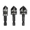3PC Hexagonal Shank 90 Degree Black Five Blade Chamferer 12/16/19mm Countersink Drill Woodworking Hole Opener Tool Set