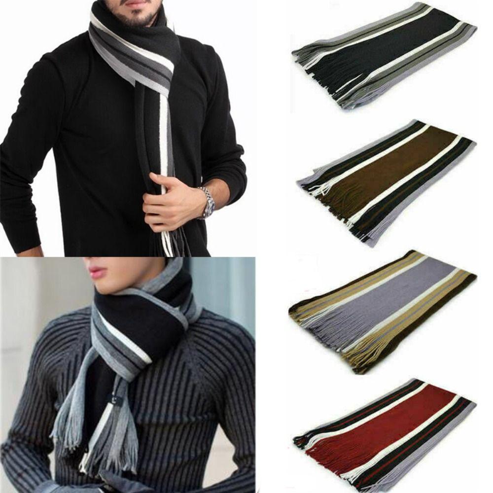 Neck Warm Men Striped Scarf Thick Neck Wrap Casual Winter Long Shawl