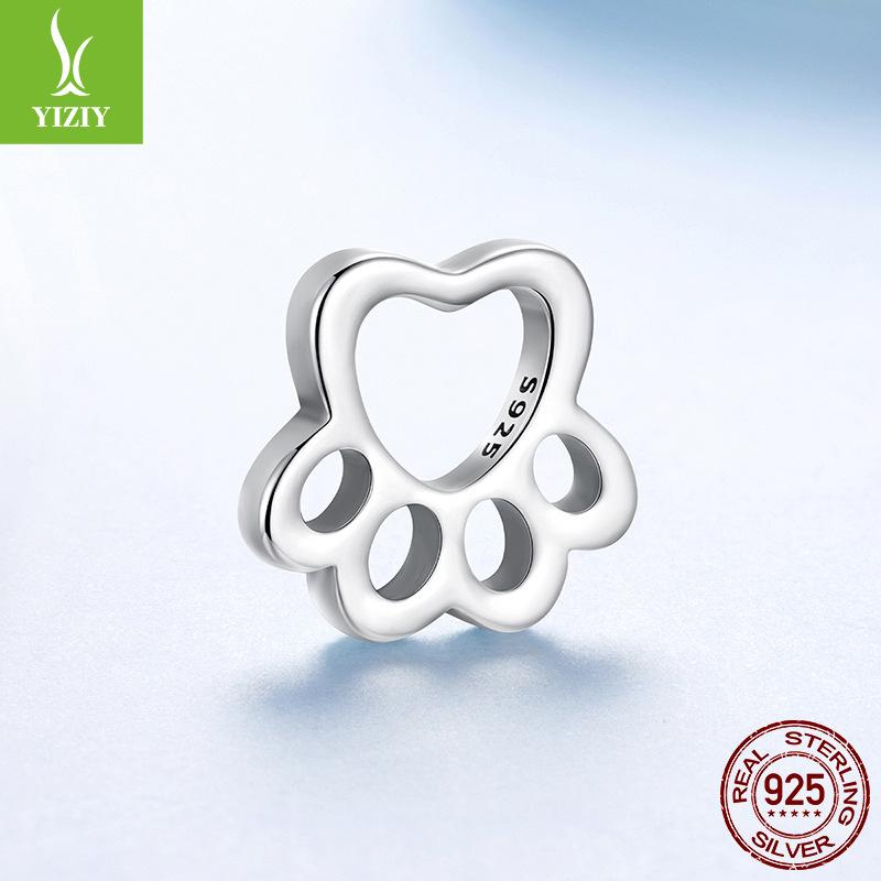 Cute Pet Paw Print S925 Sterling Silver Beads, Warm And Cute Design Diy Charm String Accessories