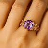 Hexagon Amethyst Engagement Ring – Yellow Gold Plated Leaf Wedding Band for Women | February Birthstone Promise, Anniversary Gift
