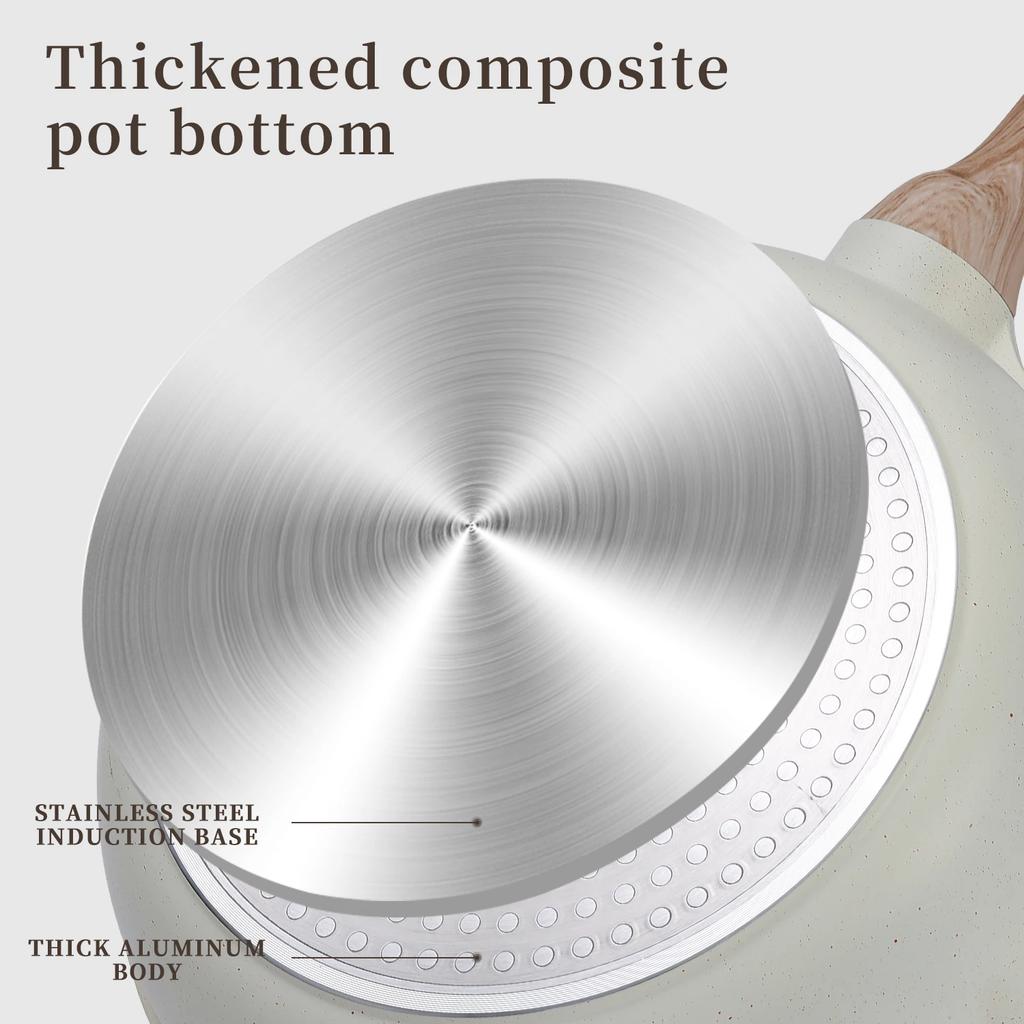 DONNOR Frying Pans Nonstick with Lid 9.5in/2.5qt Saucepan Granite Coating Omelette Pan Healthy Cookware Grilled Steak Pans