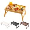 Bamboo Bed Tray Table with Folding Legs Wooden Drawing Breakfast Eating Snack Serving Tray Laptop Computer Collapsible Bed Sofa Desk