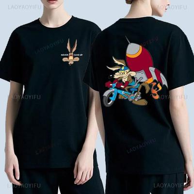 Футболка с двусторонним принтом мультфильма Wile E Coyote, унисекс, модная футболка Y2k, классическая графическая футболка в стиле манга, хлопковые футболки, летняя майка