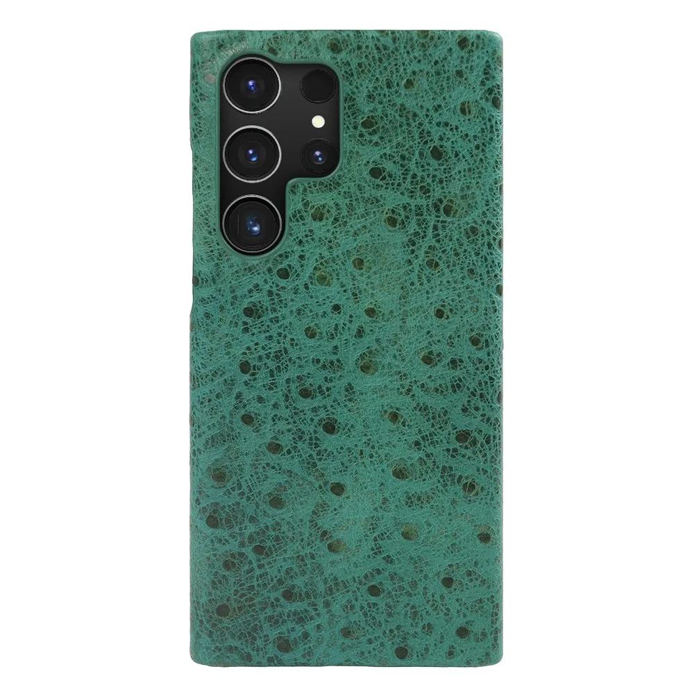 Ostrich Genuine Leather Case for Samsung Galaxy S23 FE S24 Ultra S22Plus S21FE S20 S23 Cowhide Back Cover Coque Shell